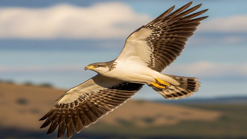 Un Circaète Jean-le-Blanc en vol plané, à la recherche de serpents.