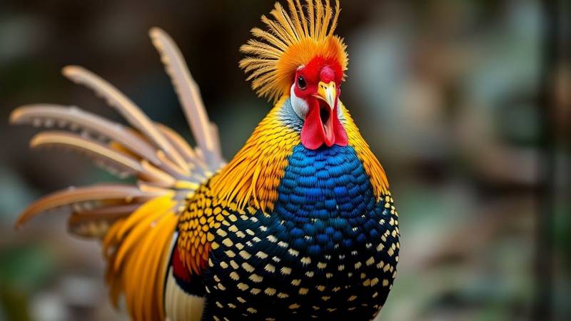 Un Faisan doré mâle adulte avec son plumage coloré.