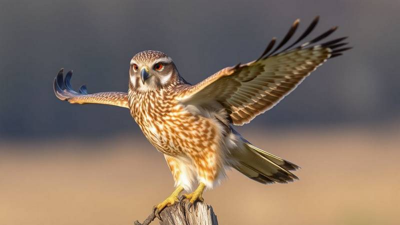 Un Faucon crécerelle en vol stationnaire, avec son plumage roux et sa queue sombre.