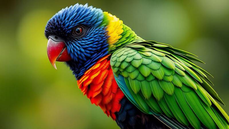 Un Loriquet arc-en-ciel (Trichoglossus moluccanus) avec son plumage vibrant et frappant.