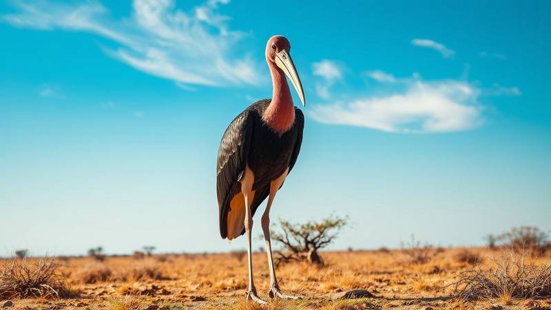 Portrait d'un Marabout d'Afrique montrant sa tête rose et nue et son bec massif.