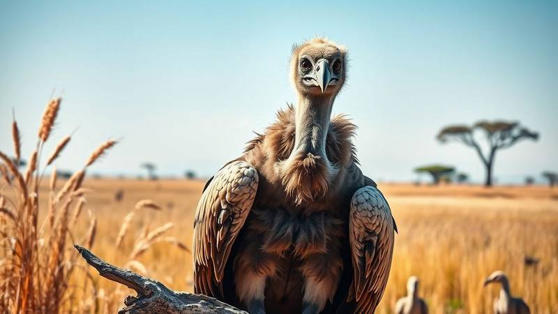 Portrait d'un Vautour africain, mettant en évidence sa collerette blanche et son bec puissant.