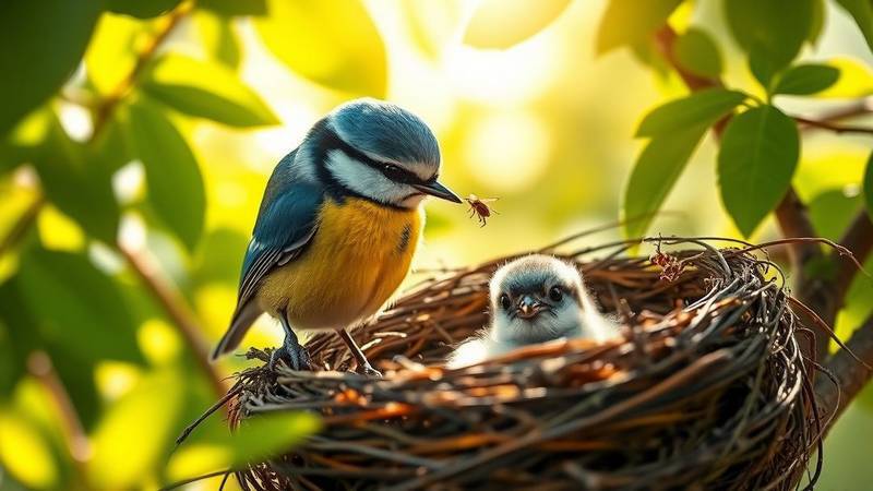 A Blue Tit feeding a fly to its chick.