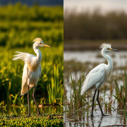 Comparison of the Cattle Egret's plumage in breeding and non-breeding season.