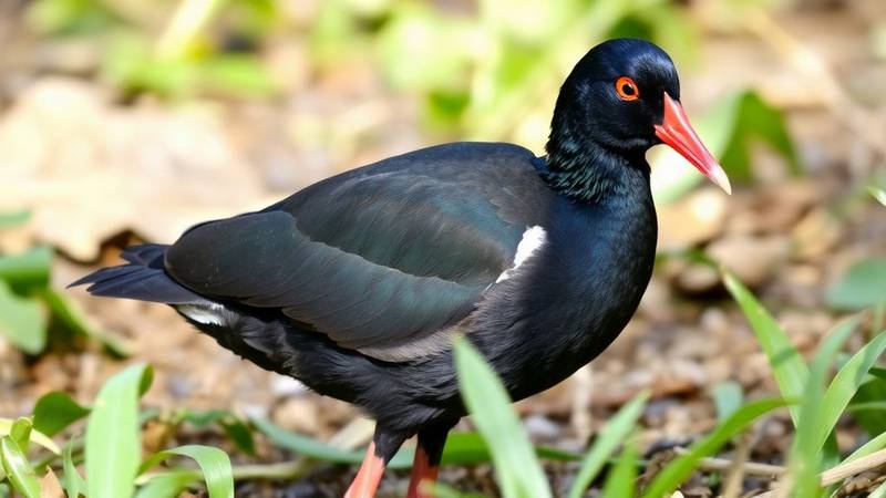 A Common Moorhen (Gallinula chloropus) near its nest, an aquatic bird of wetlands.