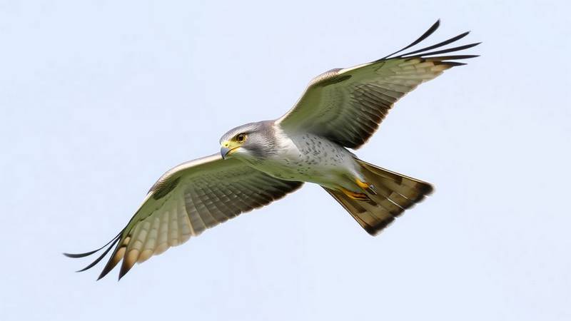 An adult Eurasian Sparrowhawk in flight.