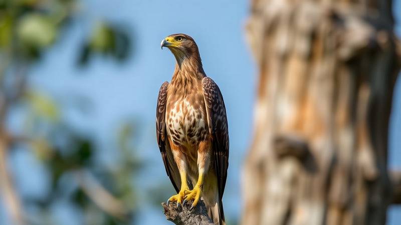 A perched European Honey Buzzard, revealing its slender head and characteristic yellow iris.