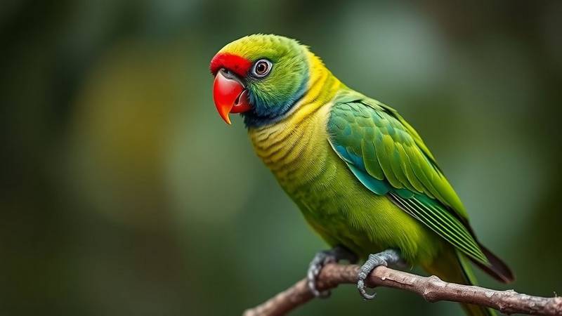 A vibrant Green Rosella perched on a branch.