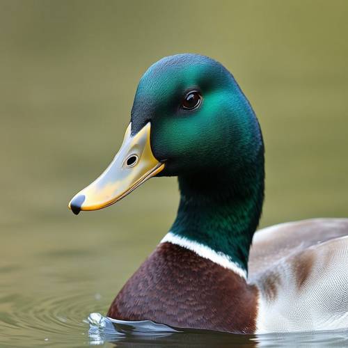 A male Mallard duck with its iridescent green head.