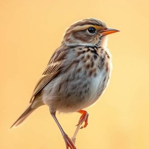 Portrait of a Meadow Pipit showing its darker legs and more uniform streaks.