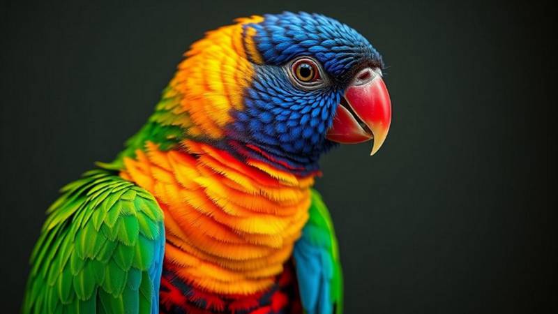A Rainbow Lorikeet (Trichoglossus moluccanus) with its striking vibrant plumage.